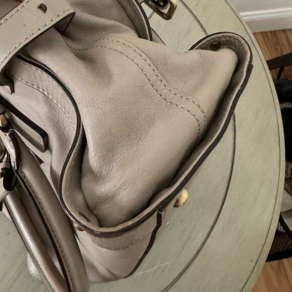 MCM Taupe Leather Satchel Purse, Gold Hardware, Medium Handbag, 12x6, Tote - Picture 7 of 10